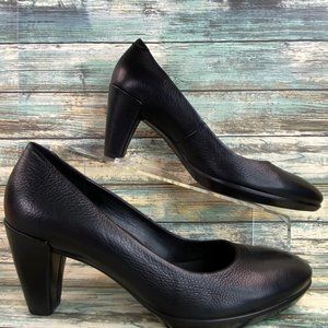 Ecco Pumps Shoes Heels Size 7-7.5M Black Leather Formal Work Office Dres…